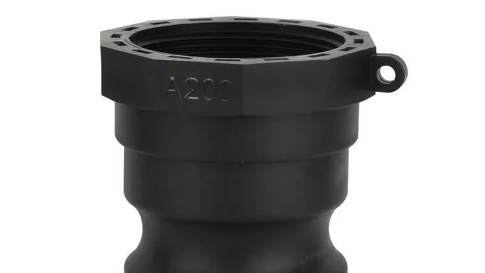 Black plastic hose fitting for fluid transfer lines