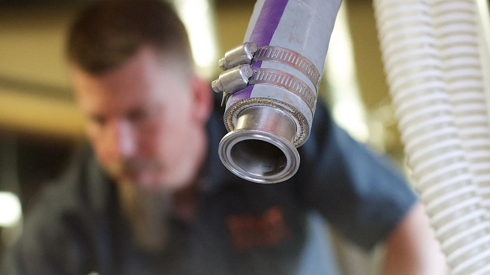 Coiled transparent food grade hose with stainless fittings