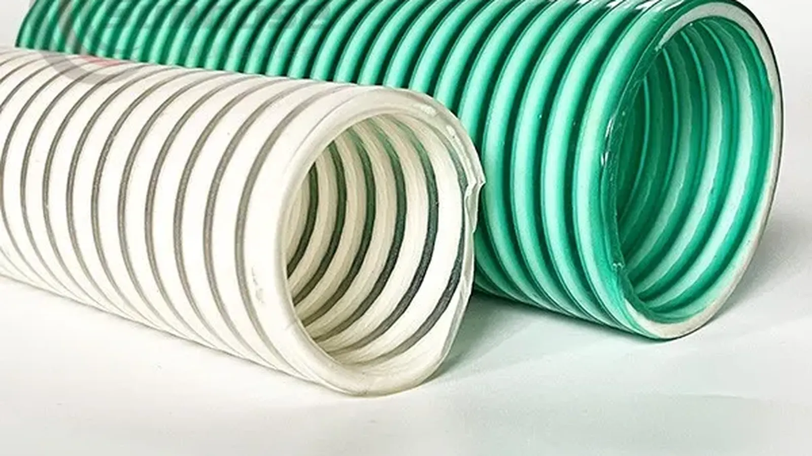 Corrugated white PTFE hose with green outer cover